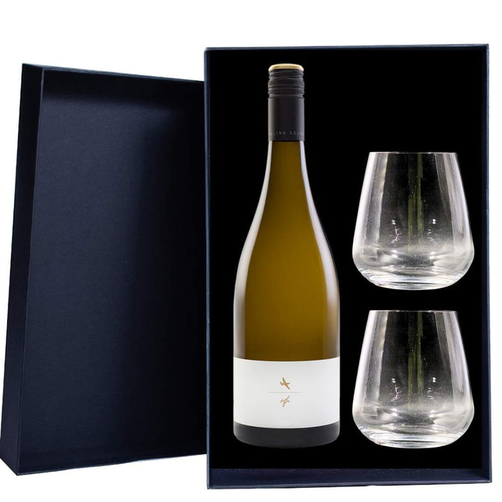 Personalised Catalina Sounds Sound of White Chardonnay Gift Hamper includes 2 Premium Wine Glasses