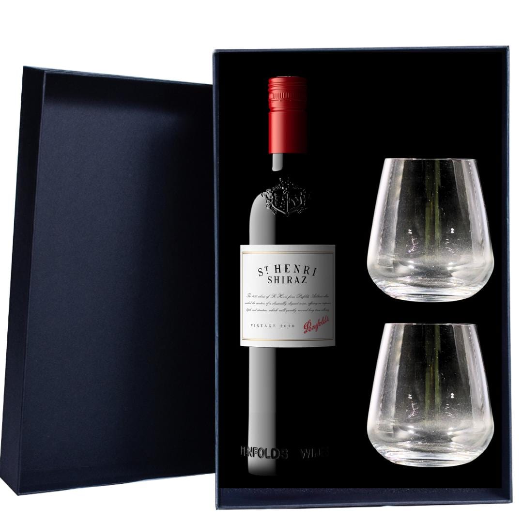 Personalised Penfolds St Henri Shiraz Gift Hamper includes 2 Premium Wine Glasses