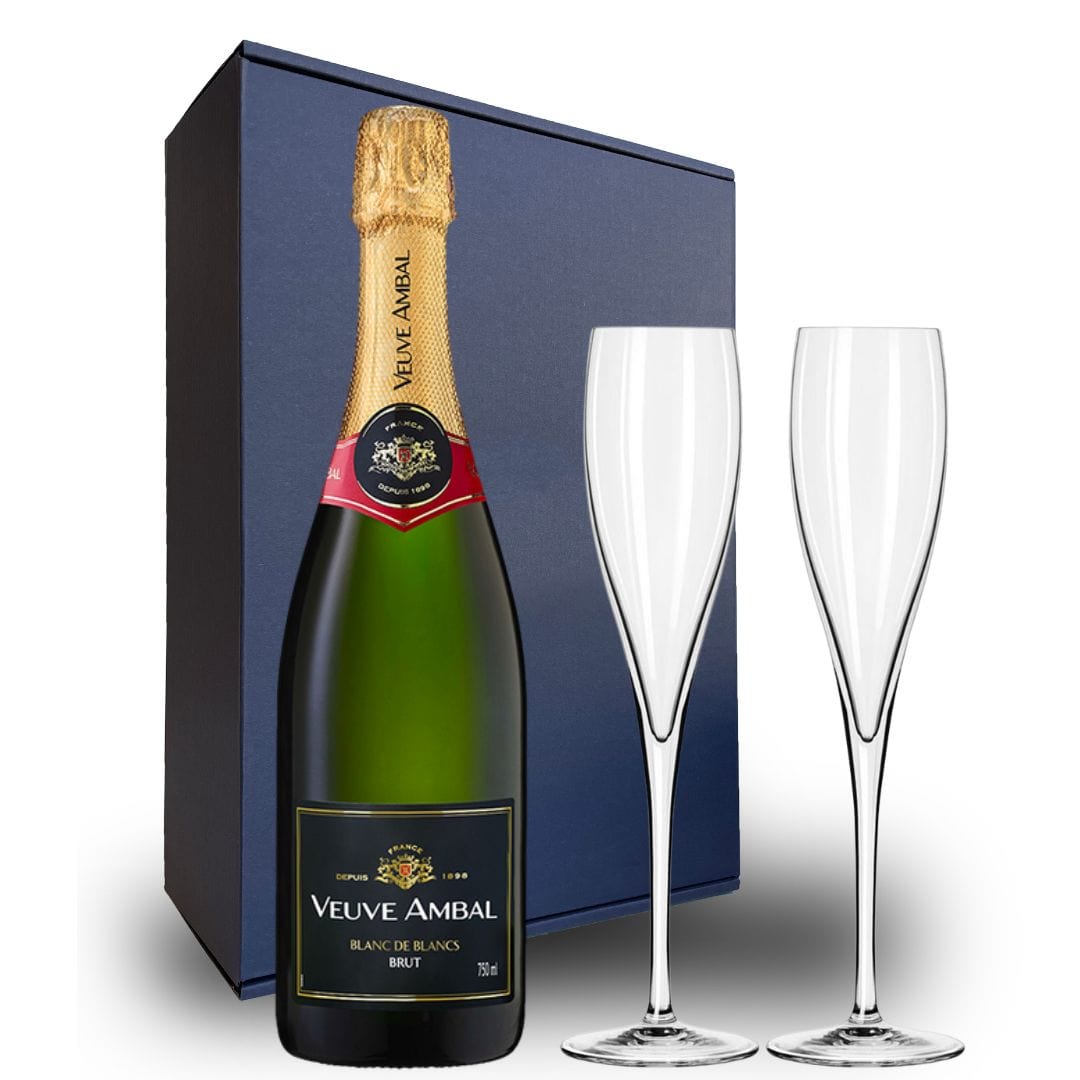 Personalised Veuve Ambal Blanc de Blancs NV  Hamper includes 2 pack Champagne Flutes