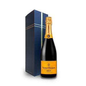 Personalised Veuve Clicquot Hamper Box includes Presentation stand and 2 Fine Crystal Champagne Flutes