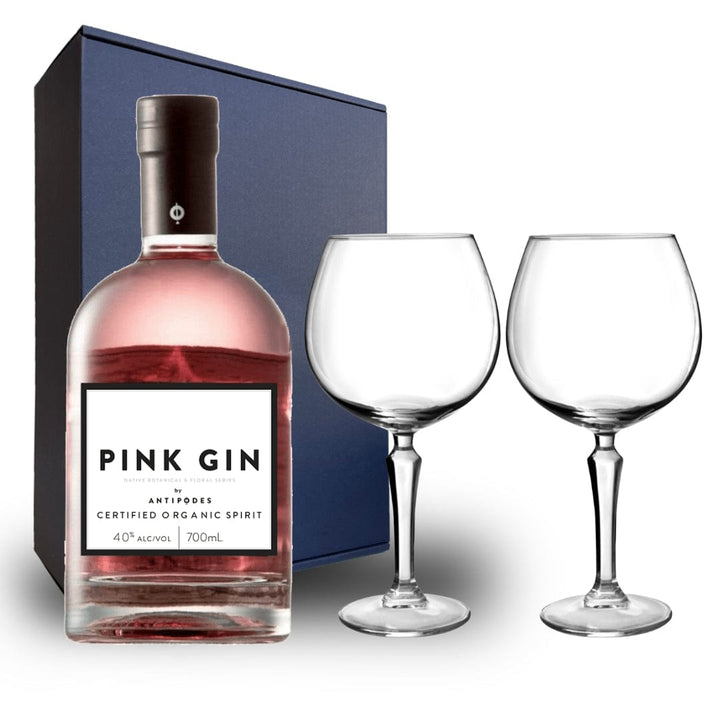 Personalised Antipodes Pink Gin Hamper Pack includes 2 Speakeasy Gin Glasses