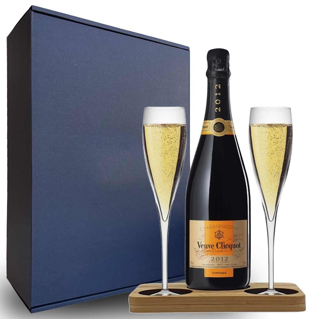 Personalised Veuve Vintage 2015 Hamper Box includes Presentation Stand and 2 Fine Crystal Champagne Flutes