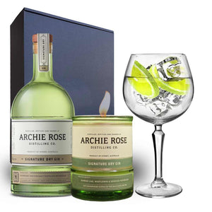 Archie Rose Dry Gin & Candle Hamper Pack includes Speakeasy Gin Glass