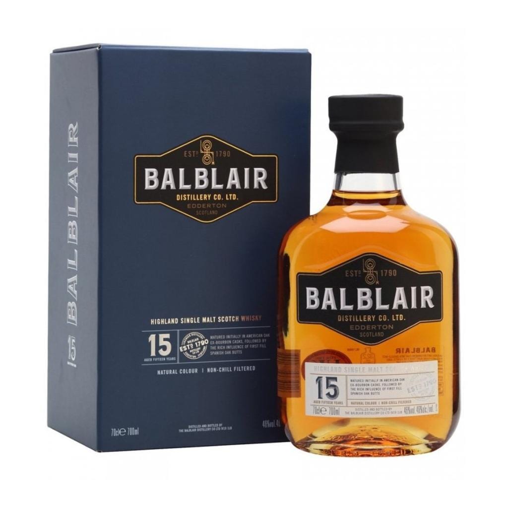 BALBLAIR 15 YEAR OLD SINGLE MALT SCOTCH WHISKY 46% 700ML