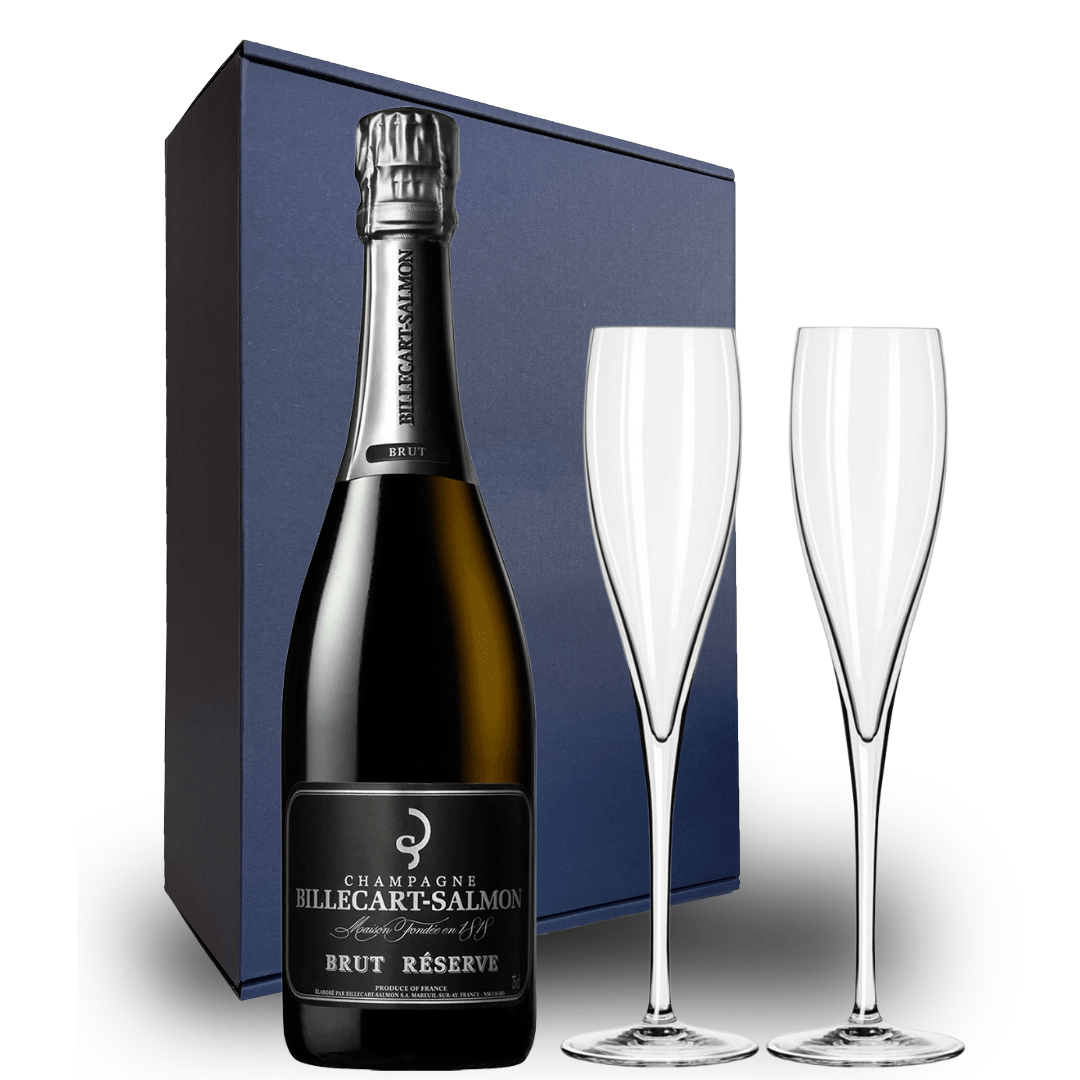 Personalised Billecart Salmon Brut Reserve Champagne Gift Hamper - Includes 2 Fine Crystal Champagne Flutes