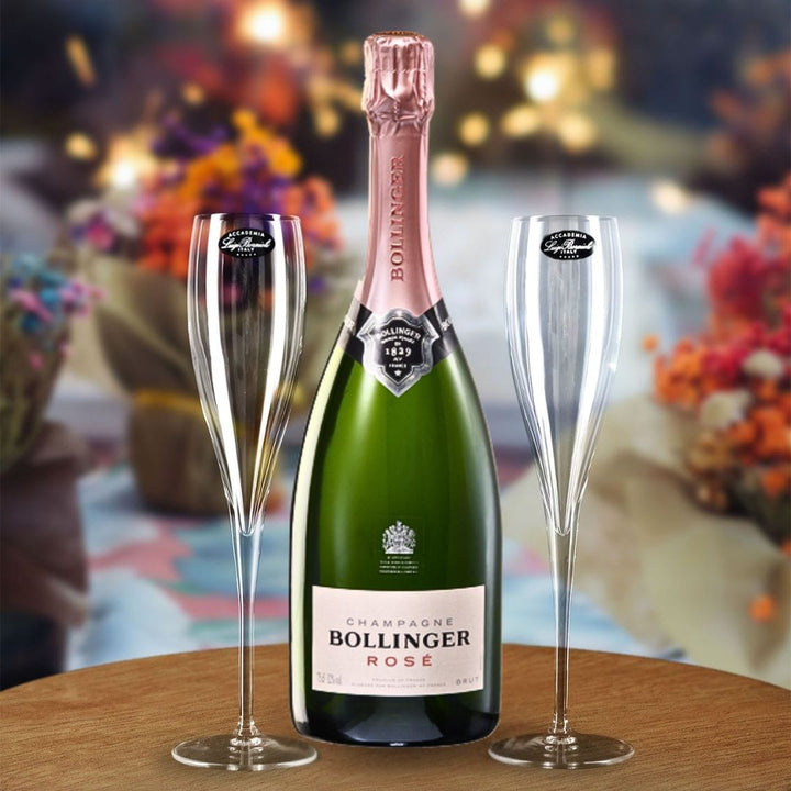 Bollinger Rose NV Gift Hamper - Includes 2 Pack of Champagne Flutes