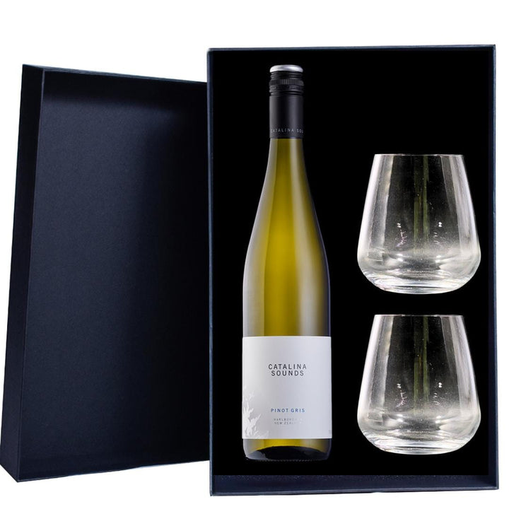 Personalised Catalina Sounds Pinot Gris Gift Hamper includes 2 Premium Wine Glass