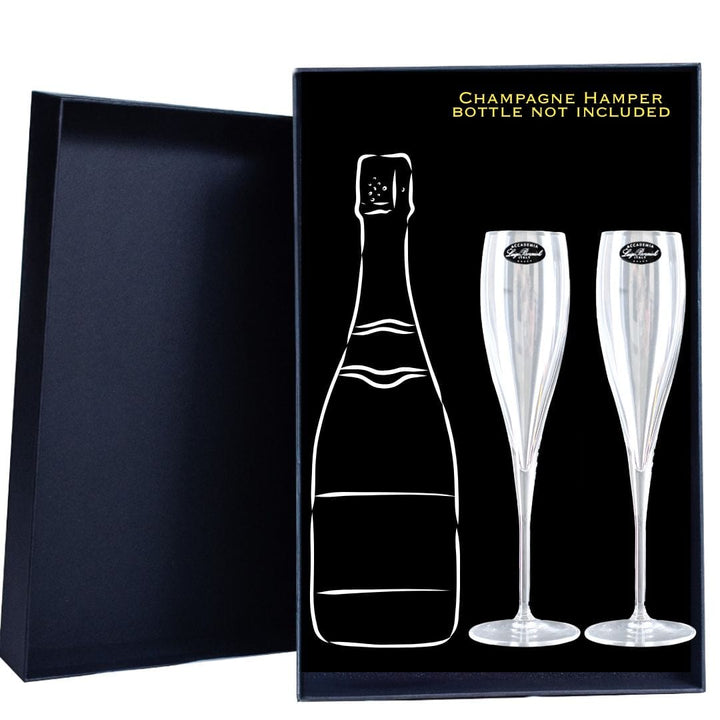 Personalised Gift Hamper includes 2 Engraved Crystal Glassware for the bottle of your choice