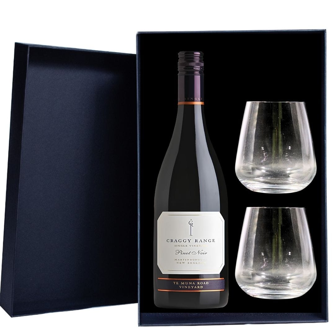 Personalised Craggy Range Te Muna Road Pinot Noir Gift Hamper - Includes 2 Premium Wine Glasses