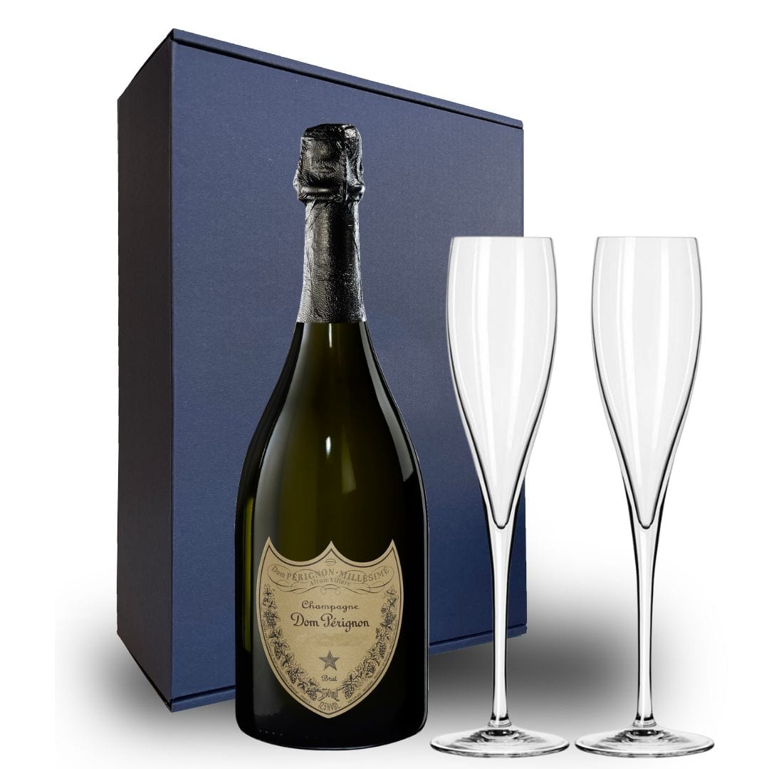 Personalised Dom Perignon Gift Hamper - Includes 2 Pack of Personalised Champagne Flutes