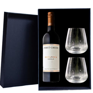 Personalised First Creek Botanica Shiraz Gift Hamper includes 2 Premium Wine Glass