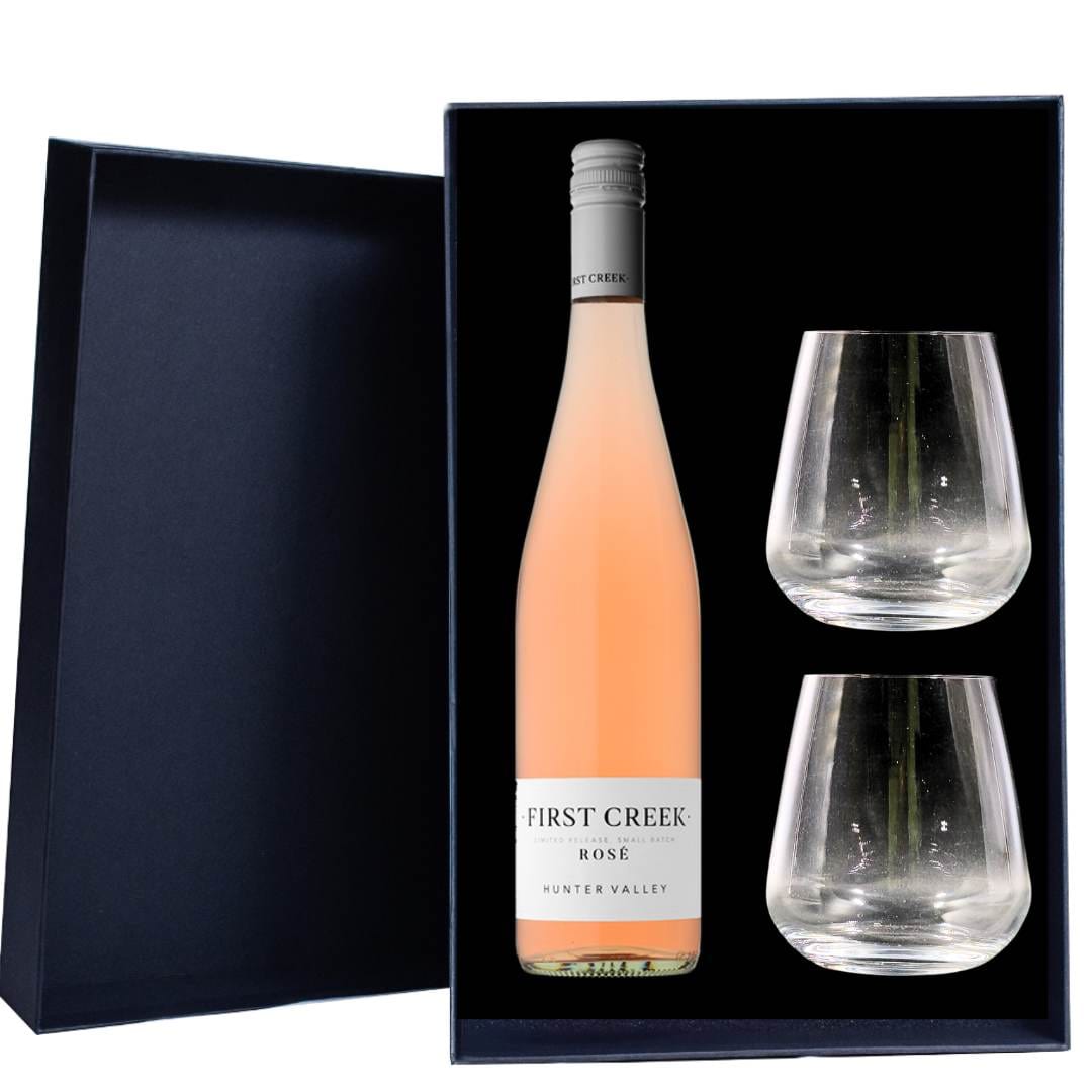 Personalised First Creek Rose Limited Release 12.5% 750ml Gift Hamper includes 2 Premium Wine Glass