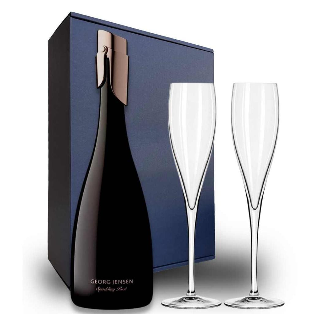 Personalised Georg Jensen Rose Gift Hamper- Includes 2 Champagne Flutes