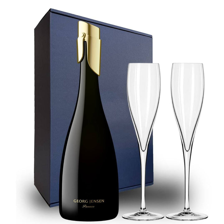 Georg Jensen Hallmark Prosecco Gift Hamper- Includes 2 Champagne Flutes