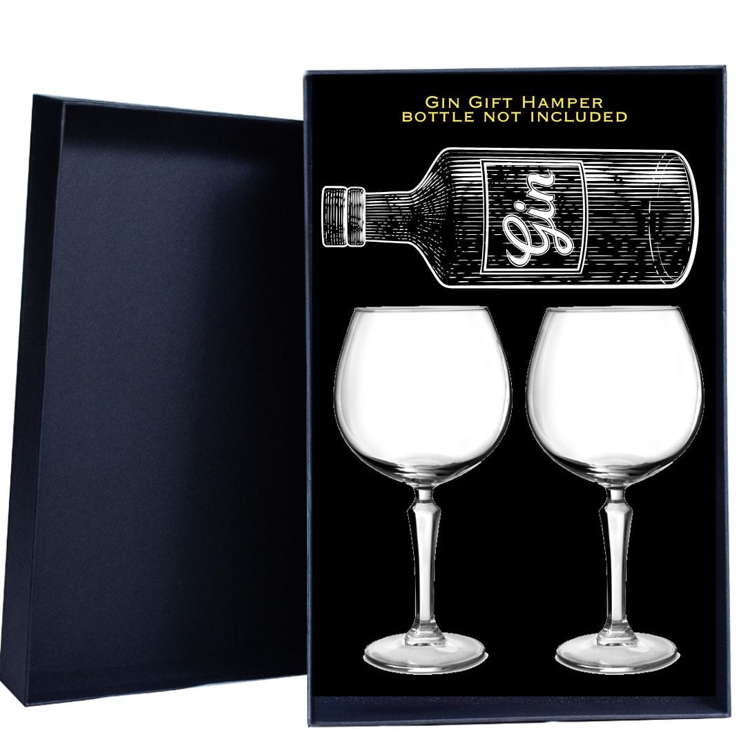 Personalised Gift Hamper includes 2 Engraved Crystal Glassware for the bottle of your choice