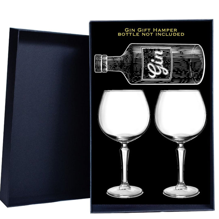 Personalised Gift Hamper includes 2 Engraved Crystal Glassware for the bottle of your choice