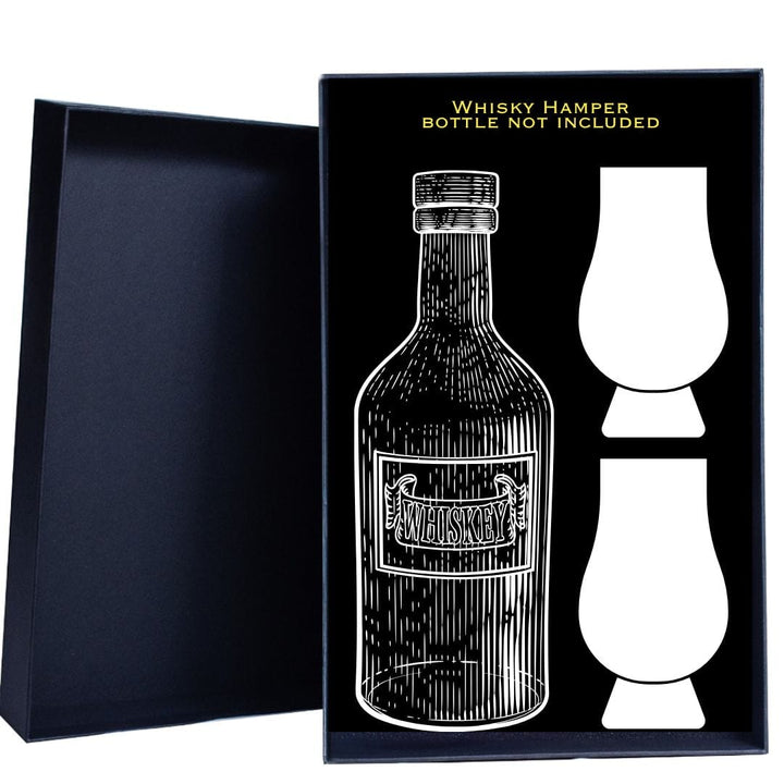 Personalised Gift Hamper includes 2 Engraved Crystal Glassware for the bottle of your choice