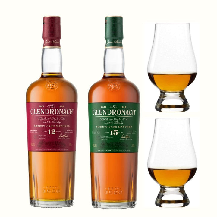 The GlenDronach 12 Yr Old + 15 Yr Old Hamper Box (includes 2 Glencairn Glasses)