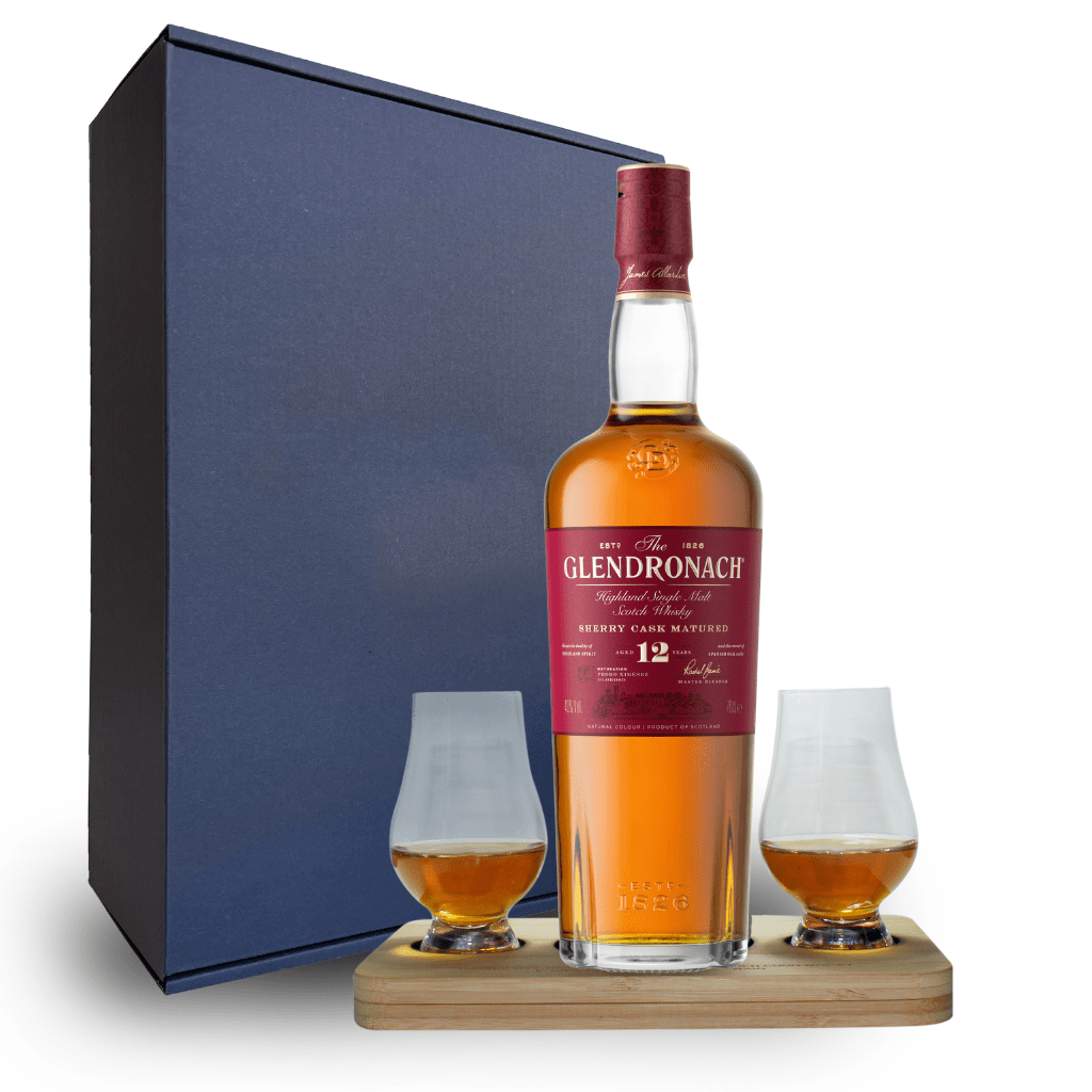 Glendronach The Orginal Whisky Tasting Gift Set includes Wooden Presentation Stand plus 2 Original Glencairn Whisky Glass