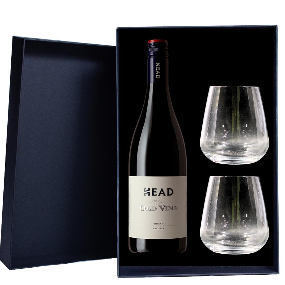 Head Wines Old Vine Shiraz Gift Hamper includes 2 Premium Wine Glass