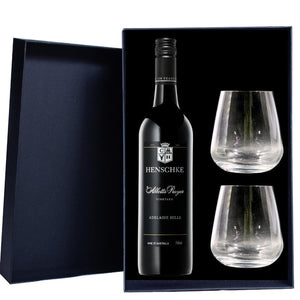 Personalised Henschke Abbotts Prayer Merlot Cabernet Gift Hamper includes 2 Premium Wine Glass