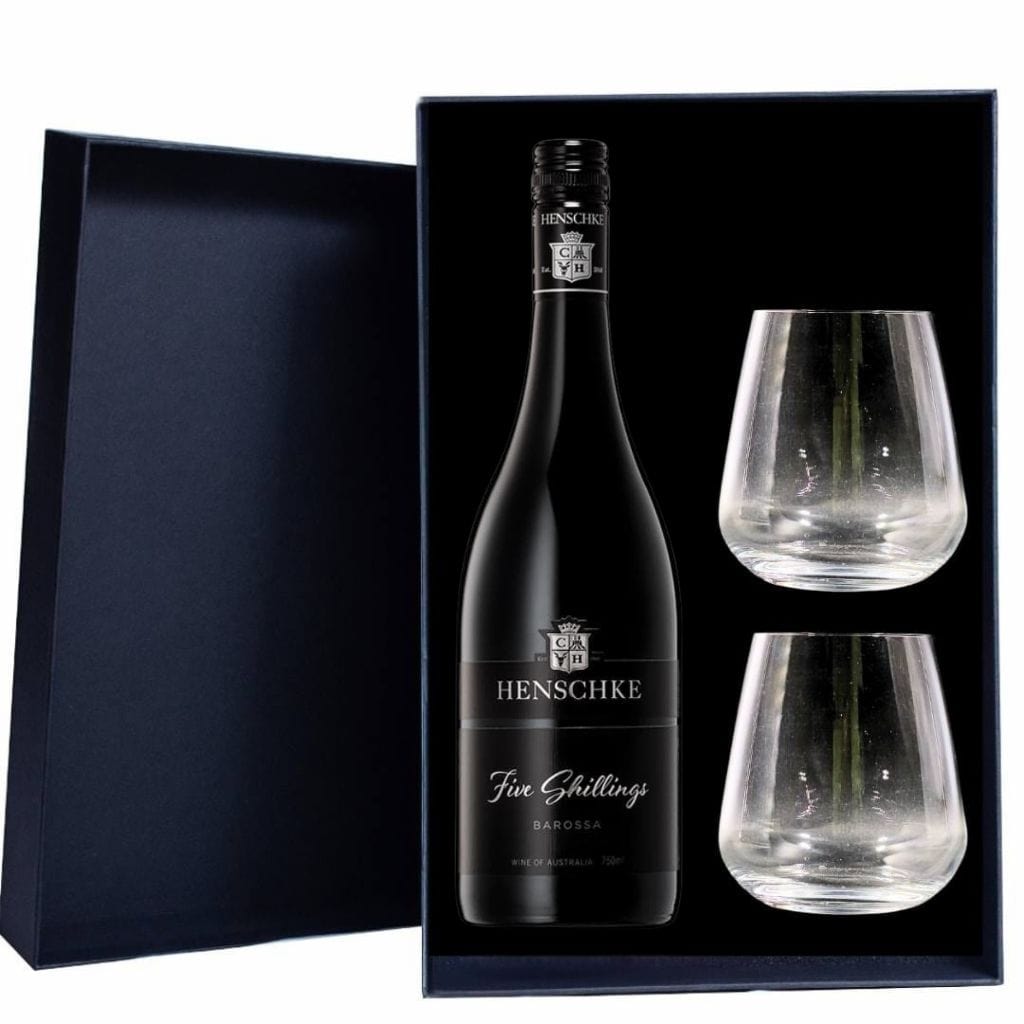 Personalised Henschke Five Shillings Gift Hamper includes 2 Premium Wine Glass