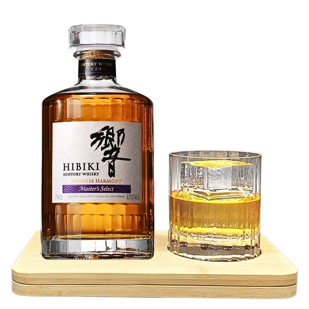 Hibiki Master's Select Whisky Tasting Set Gift Hamper - Includes Wooden Presentation Stand and 1 Luigi Bormioli Heavy Whisky Crystal Glass