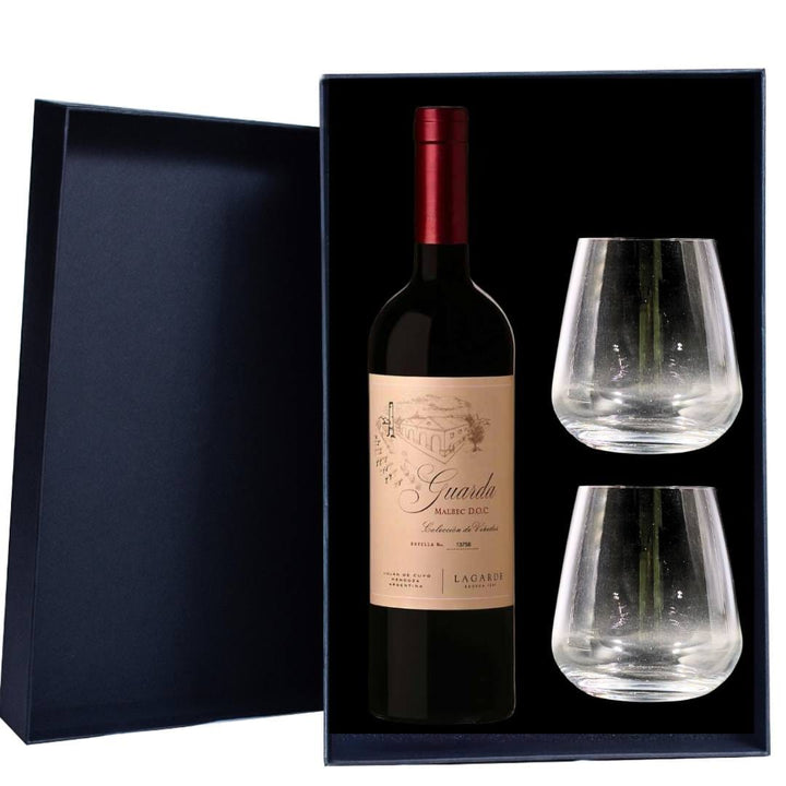 Personalised Lagarde Guarda Malbec DOC 2016 Gift Hamper includes 2 Premium Wine Glass