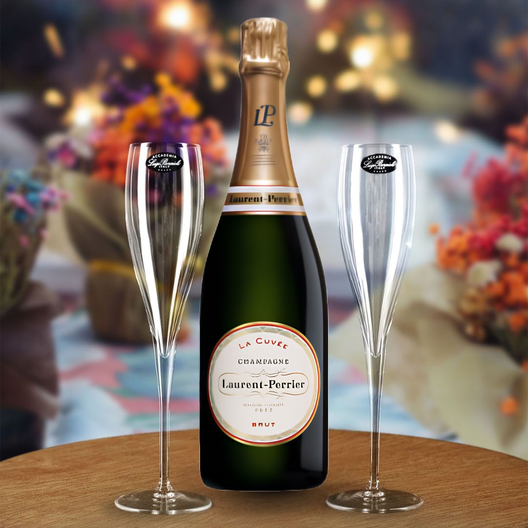 Laurent-Perrier La Cuvee Brut NV Gift Hamper - Includes 2 Fine Crystal Champagne Flutes