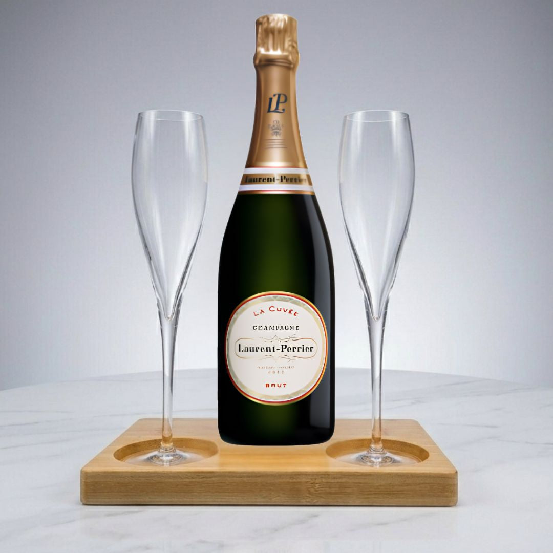 Laurent-Perrier La Cuvee Brut NV Gift Hamper - Includes 2 Fine Crystal Champagne Flutes and Wooden Presentation Stand