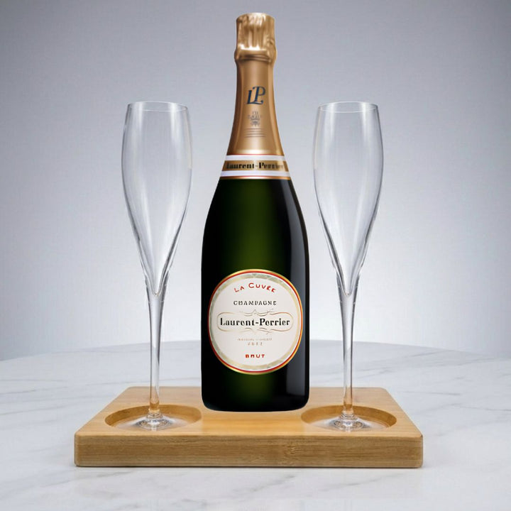 Laurent-Perrier La Cuvee Brut NV Gift Hamper - Includes 2 Fine Crystal Champagne Flutes and Wooden Presentation Stand