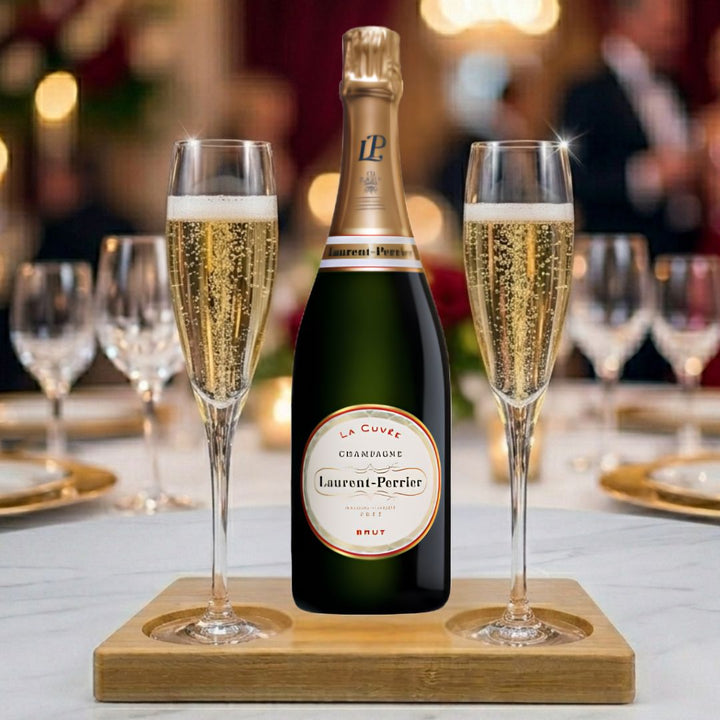 Laurent-Perrier La Cuvee Brut NV Gift Hamper - Includes 2 Fine Crystal Champagne Flutes and Wooden Presentation Stand