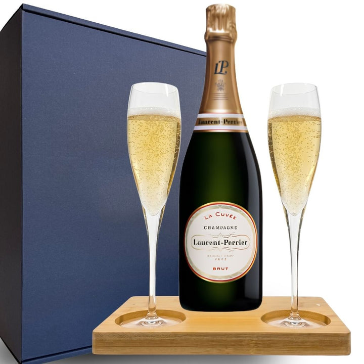 Laurent-Perrier La Cuvee Brut NV Gift Hamper - Includes 2 Fine Crystal Champagne Flutes and Wooden Presentation Stand