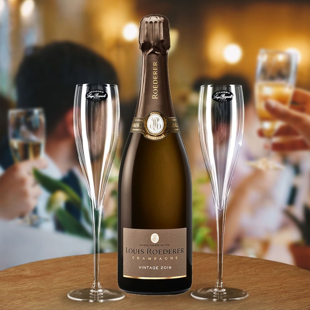 Louis Roederer Vintage Brut Gift Hamper - Includes 2 Fine Crystal Champagne Flutes