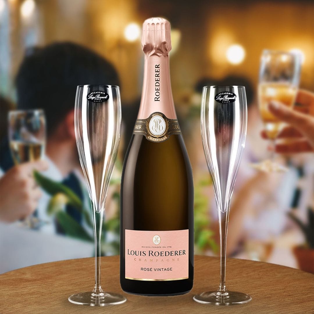 Louis Roederer Vintage Rose Gift Hamper - Includes 2 Fine Crystal Champagne Flutes