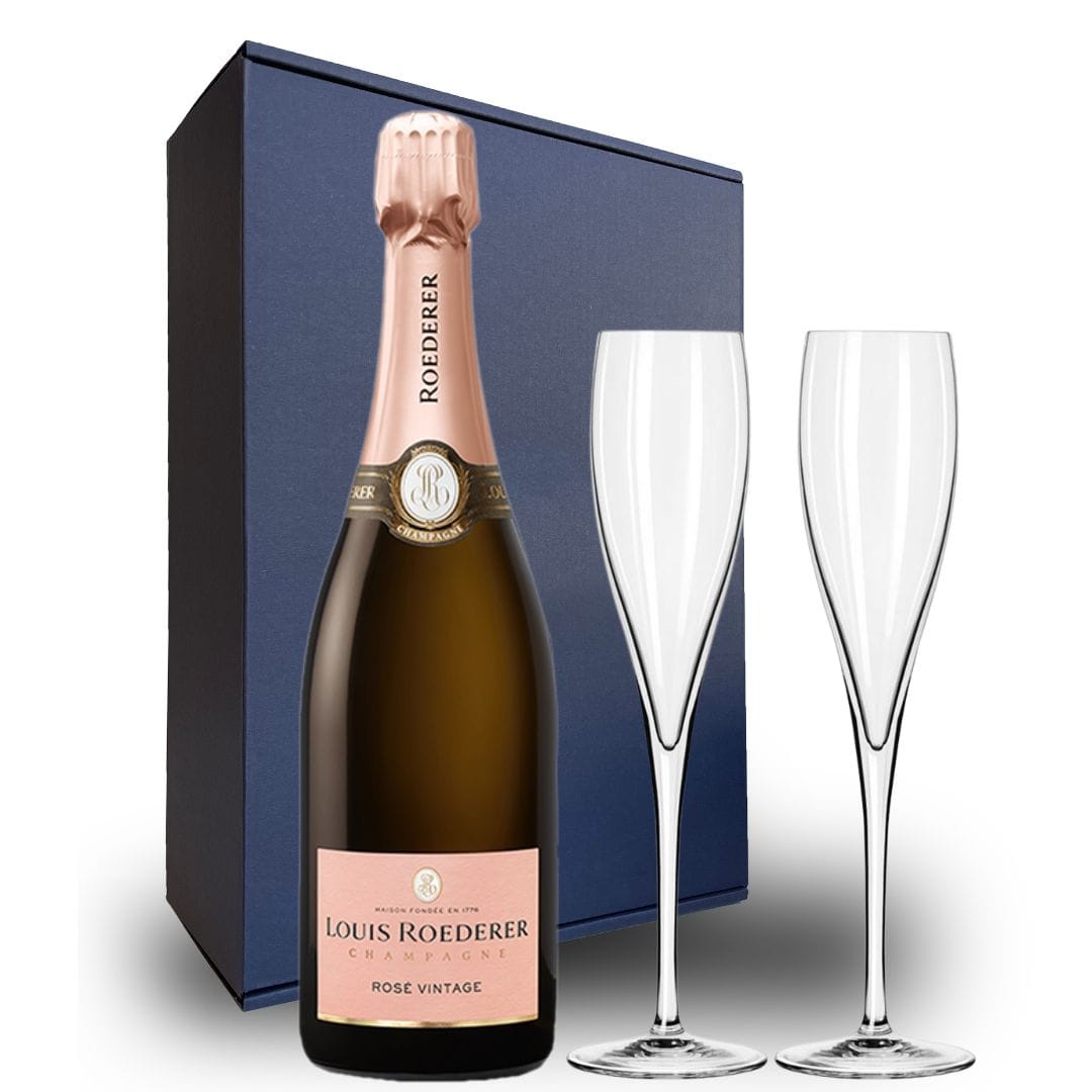 Louis Roederer Vintage Rose Gift Hamper - Includes 2 Fine Crystal Champagne Flutes