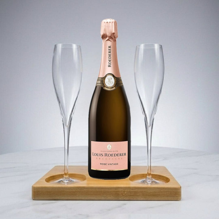 Louis Roederer Vintage Rose Gift Hamper - Includes 2 Fine Crystal Champagne Flutes and Wooden Presentation Stand
