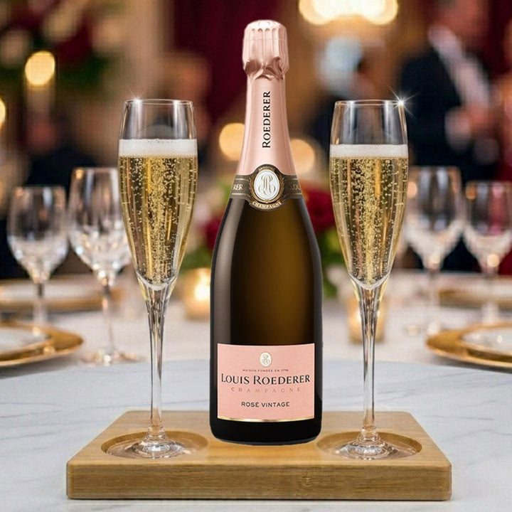 Louis Roederer Vintage Rose Gift Hamper - Includes 2 Fine Crystal Champagne Flutes and Wooden Presentation Stand