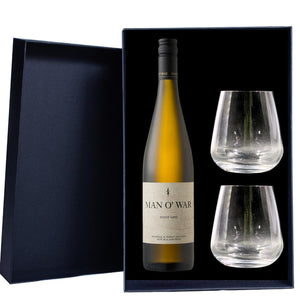 Personalised Man O'War Pinot Gris Gift Hamper includes 2 Premium Wine Glass