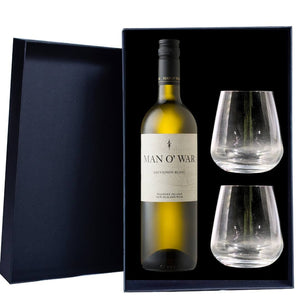 Personalised Man O'War Sauvignon Blanc Gift Hamper includes 2 Premium Wine Glass