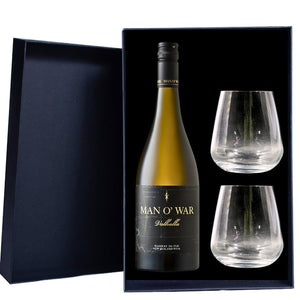 Personalised Man O'War Valhalla Chardonnay Gift Hamper includes 2 Premium Wine Glass