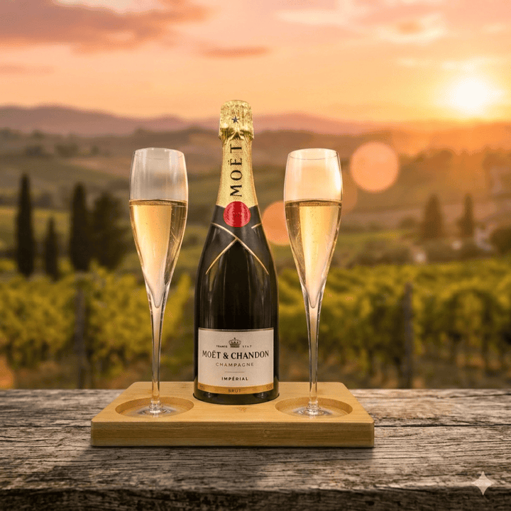 Moet & Chandon Champagne Gift Hamper - Includes 2 Fine Crystal Champagne Flutes and Wooden Presentation Stand