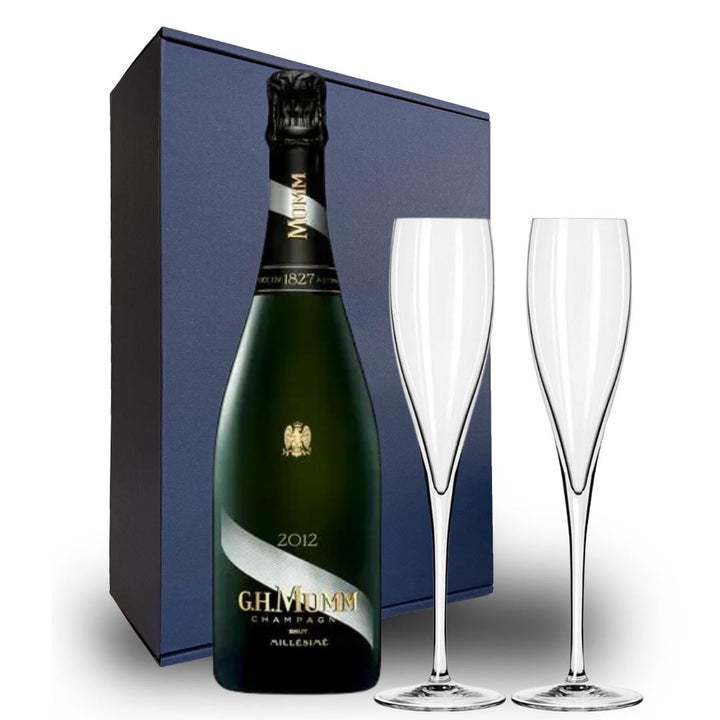 Mumm Cordon Rouge Milliseme Gift Hamper - Includes 2 Crystal Champagne Flutes
