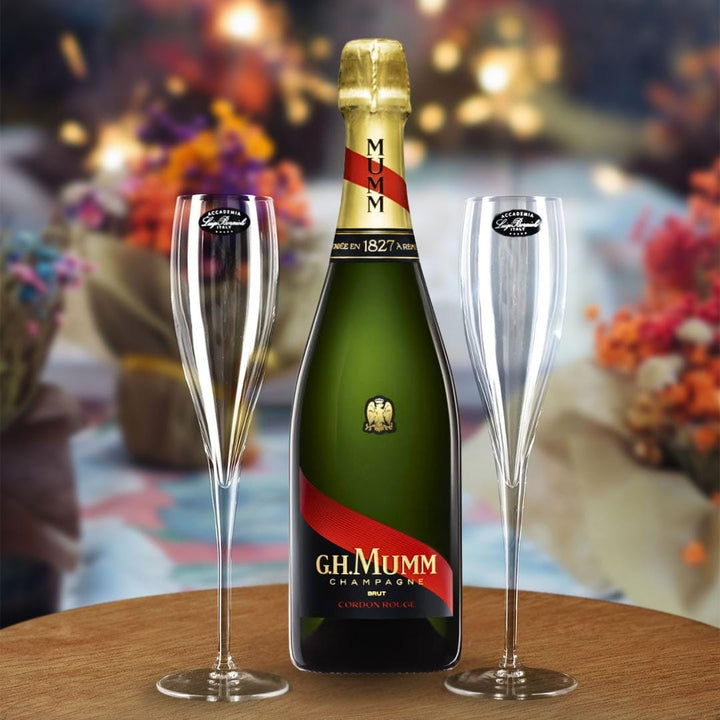 Mumm Cordon Rouge NV Gift Hamper - Includes 2 Crystal Champagne Flutes