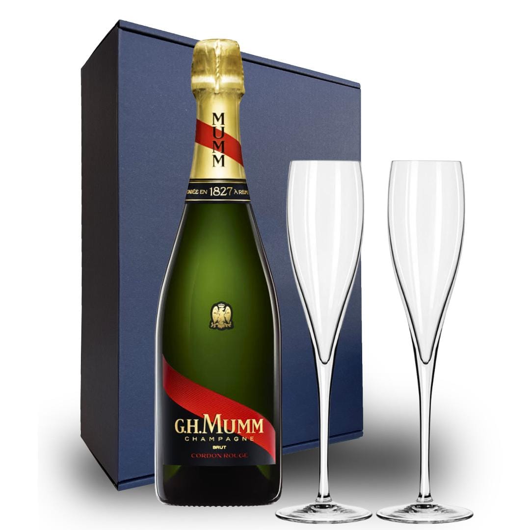 Mumm Cordon Rouge NV Gift Hamper - Includes 2 Crystal Champagne Flutes