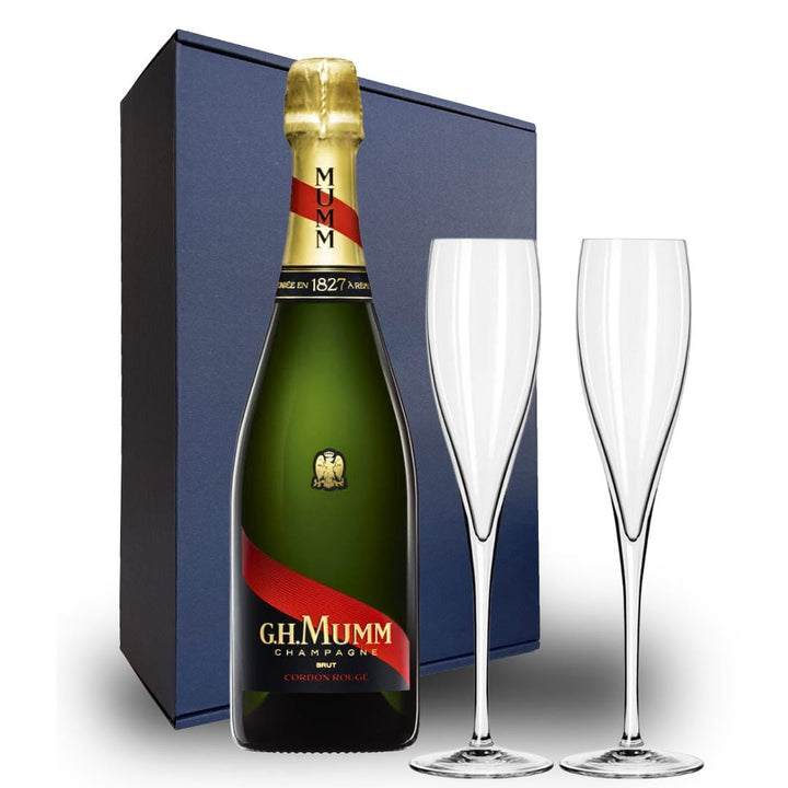 Mumm Cordon Rouge NV Gift Hamper - Includes 2 Crystal Champagne Flutes