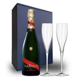 PERSONALISED G.H. MUMM CORDON ROUGE GIFT HAMPER INCLUDES TWO CHAMPAGNE FLUTES