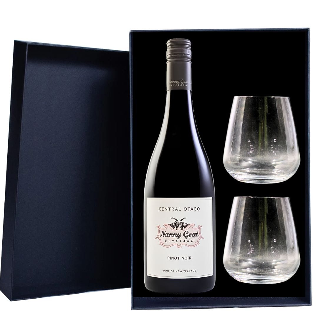 Personalised Nanny Goat Vineyard Pinot Noir Gift Hamper - Includes 2 Premium Wine Glasses