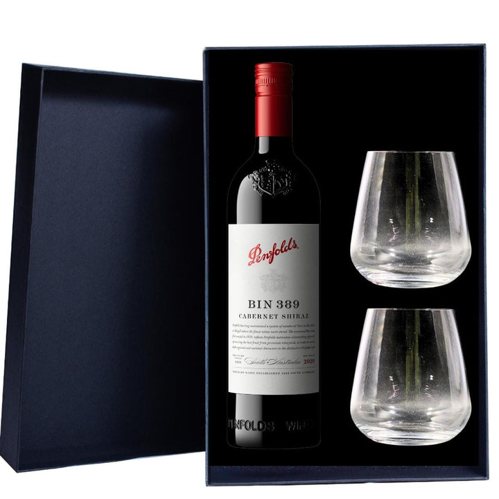 Personalised Penfolds Bin 389 Cabernet Sauvignon Shiraz Gift Hamper includes 2 Premium Wine Glass