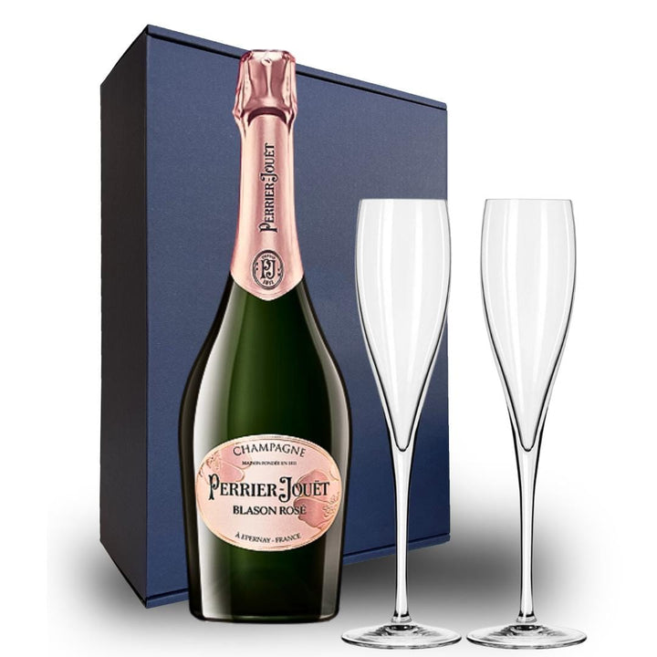 Personalised Perrier Jouet Blason Rose Gift Hamper - Includes 2 Fine Crystal Champagne Flutes